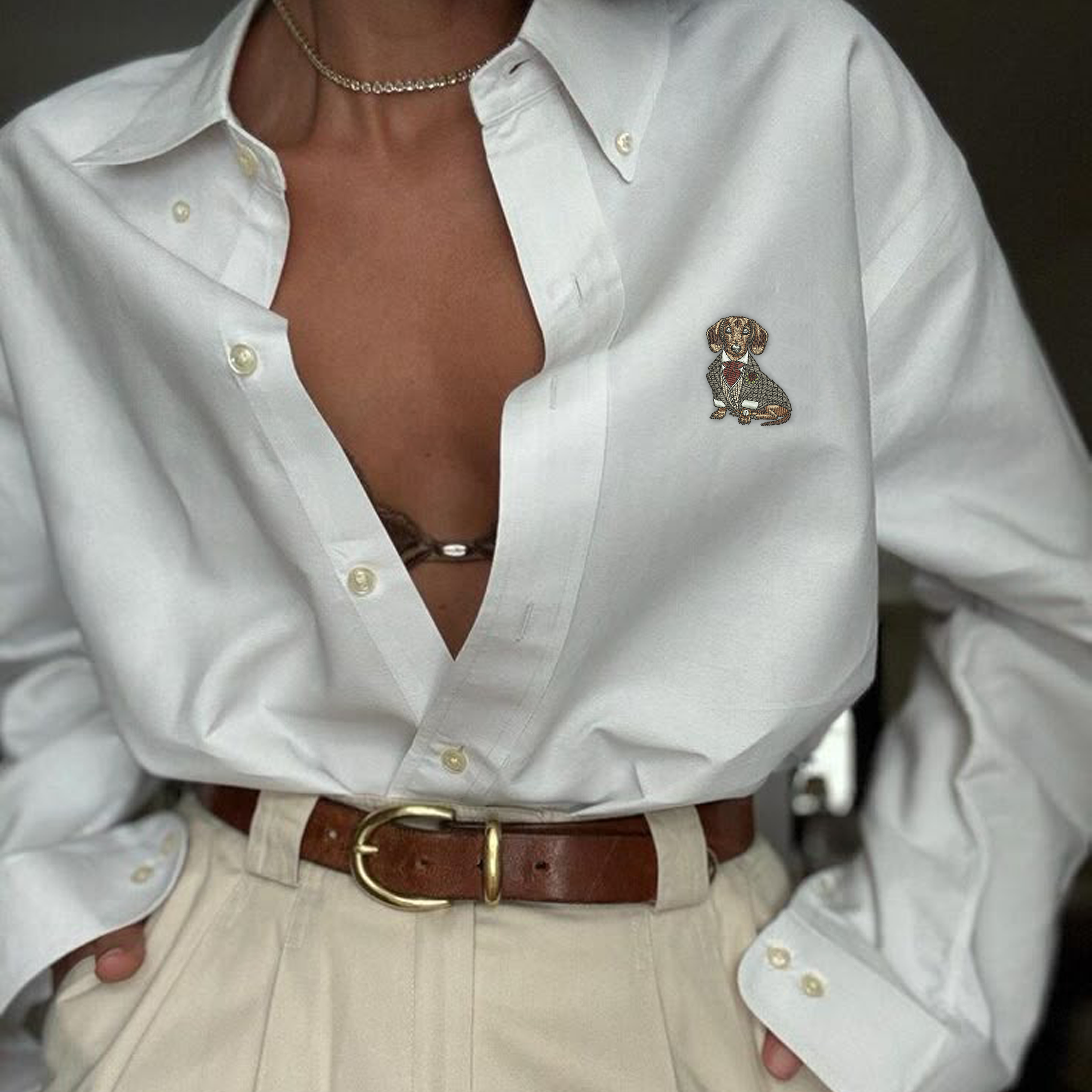 Poodle Embroidered Button Down Shirt