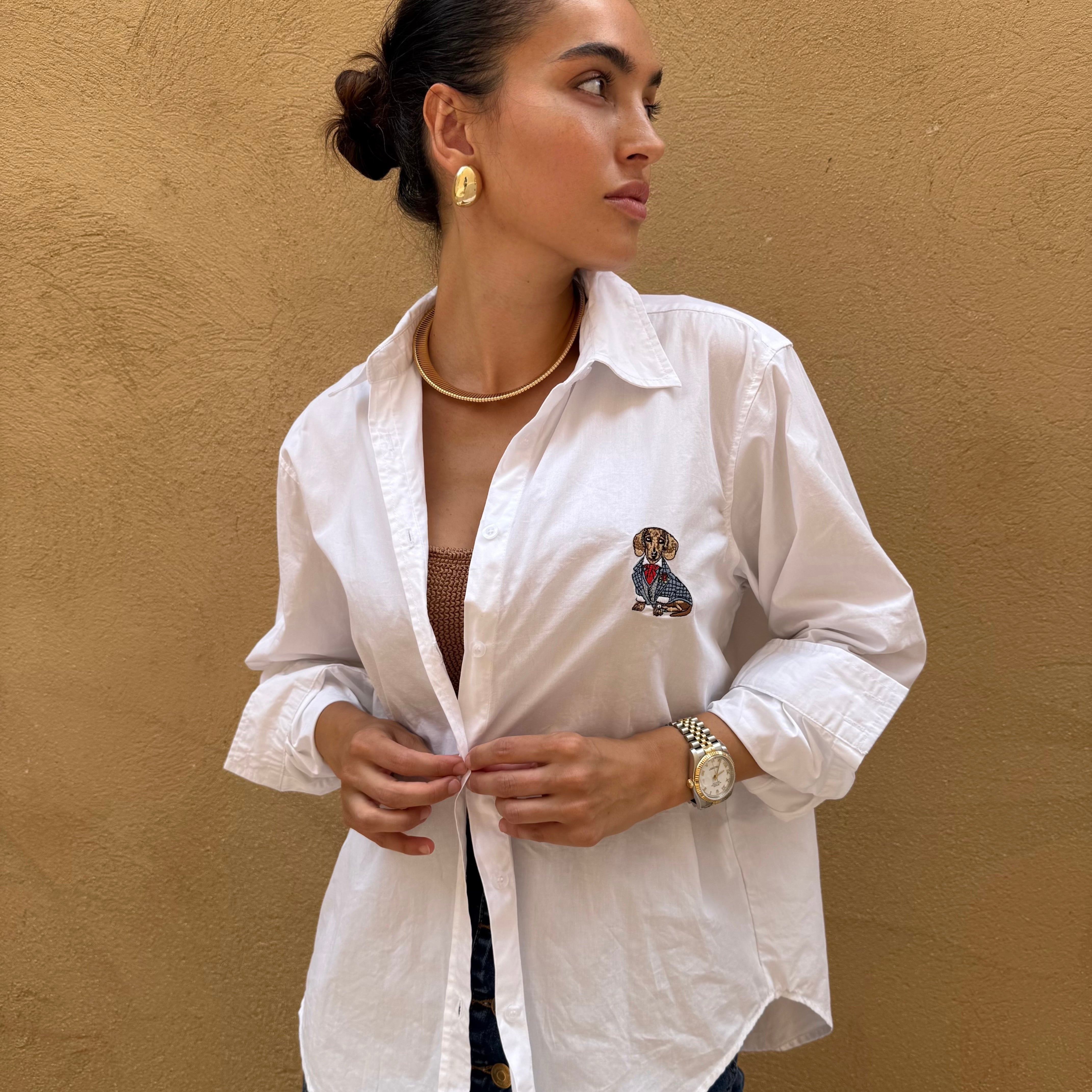 Dachshund Embroidered Button Down Shirt