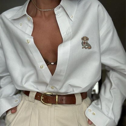 Poodle Embroidered Button Down Shirt