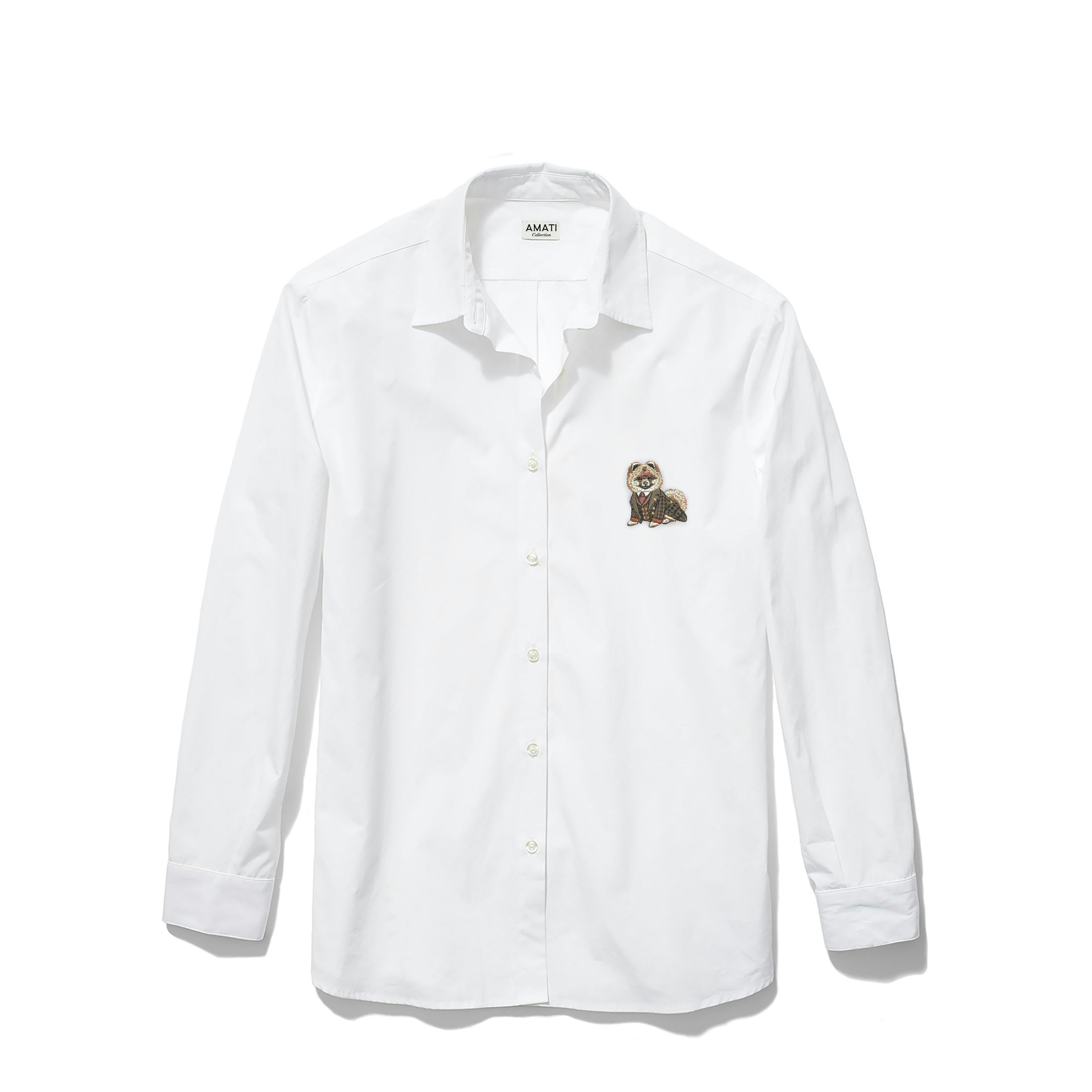 Pomeranian Embroidered Button Down Shirt
