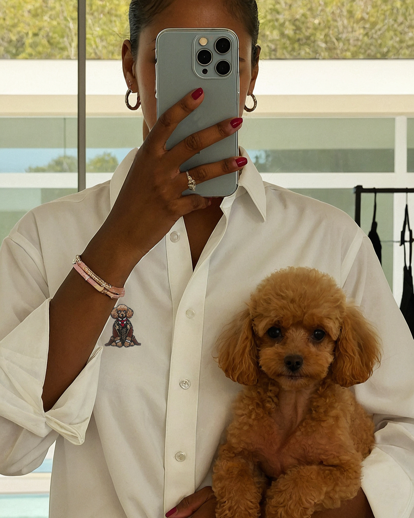 Poodle Embroidered Button Down Shirt